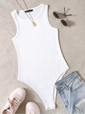 On 34th | Large Ribbed White Tank Thong Bodysuit - Women